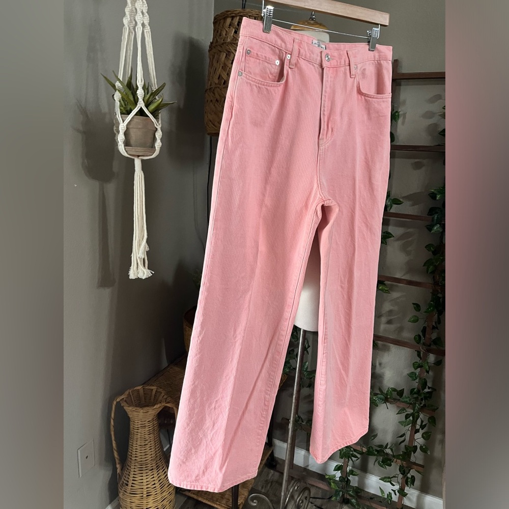 ▪️Free People High Rise Pink Pinstripe Striped Astoria Wide Straight Leg - Picture 11 of 15